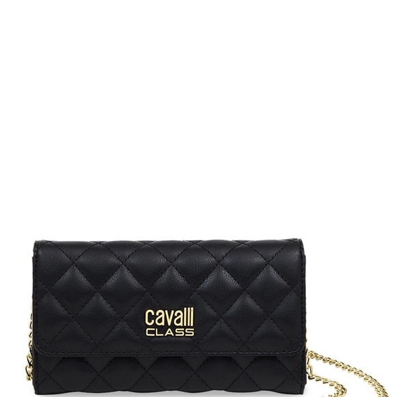 NWT Cavalli Class Black Quilted Leather Crossbody Bag 8” x 6” - Picture 4 of 7